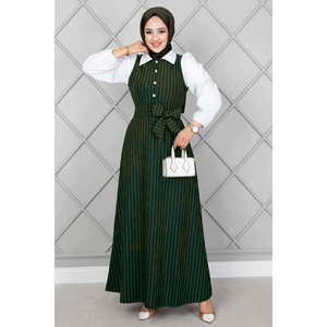 Vestido Hijab con mangas elásticas a rayas Esmeralda - Product Image 2