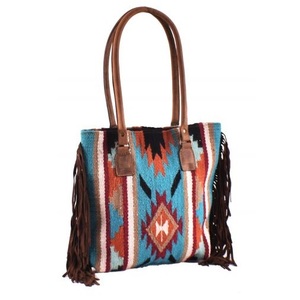 Superior Quality Handmade Genuine Leather Teal and Orange Saddle <b>Blanket</b> Handbag With Fringe Bohemian Style Top Indian Supplier - Product Image 1