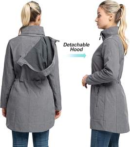 Veste de pluie longue Softshell imperméable pour femmes coupe-vent doublé polaire avec capuche pour vêtements de moto et de course automobile - Product Image 2