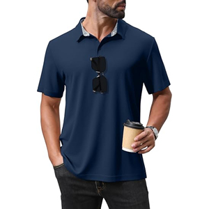 Camiseta Polo ajustada de manga corta para hombre con cuello acanalado, uniforme de trabajo de uso diario sólido para pedidos de marca de la empresa - Product Image 3