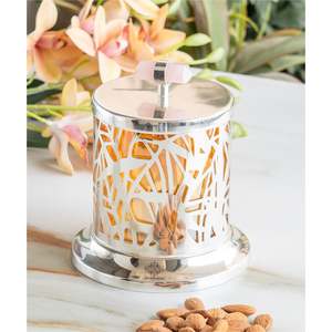 Caja Decorativa de Almacenamiento de Latón Plateado y Vidrio con Diseño Jali para Frutos Secos - Product Image 2