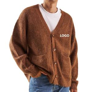 New Wholesale Custom 100% Cotton Knit <b>Men's</b> Winter Solid Warm V Neck <b>Cardigan</b> Button-Up <b>Oversize</b> Breathable Sweater - Product Image 6