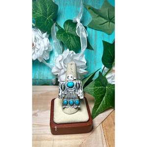 Tim Yazzie <b>Adjustable</b> <b>Ring</b> Kingman Turquoise & Sterling Silver Inlay with Gold Plating Stylish Fashionable <b>Rings</b> for Gifts - Product Image 2