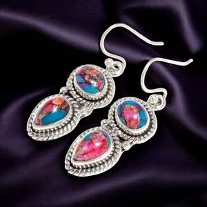 Elegantes pendientes colgantes de Plata de Ley 925, ostra espinosa, piedra preciosa turquesa, joyería colgante fina para compromiso o aniversario - Product Image 3