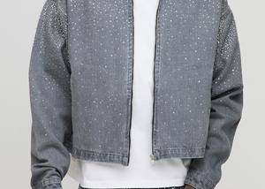 2025 Otoño e Invierno hombres mujeres chaquetas de mezclilla diamantes de imitación Color sólido lavado Jeans chaqueta Unisex Slim Fit prendas de vestir chaquetas - Product Image 2