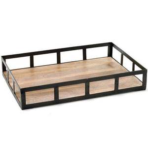 Plateau de service décoratif carré en métal Base en bois avec support en métal en fer - Product Image 2