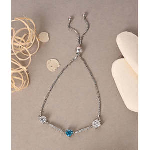 CLARA 925 สร้อยข้อมือเงินแท้รูปหัวใจสีน้ำเงิน สร้อยข้อมือเทนนิสชุบโรเดียม เพชรทรงเจ้าหญิง มุก โรสโกลด์ สง่างาม - Product Image 2