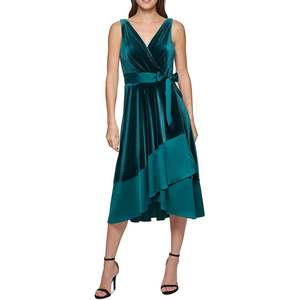 Abito avvolgente DKNY da donna verde taglia 12, con scollo a V incrociato e cintura, in tessuto misto - Product Image 1