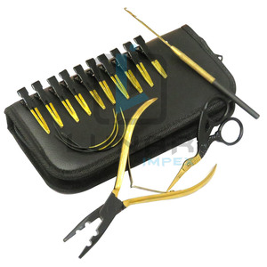 <b>Hair</b> <b>Extension</b> <b>Tools</b> Kit <b>Hair</b> <b>Extension</b> Pulling Hook C Shape Needles Stark Scissor & Microbead Applicator Pliers With Brand Logo - Product Image 4