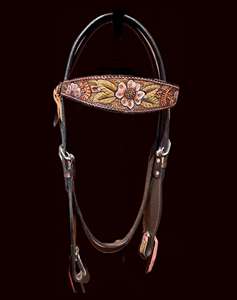 Cabecera de caballo occidental rústica de alta calidad, diseño de flores duradera con brida de cuero de vaca, equipo de equitación, exportación desde la India - Product Image 6