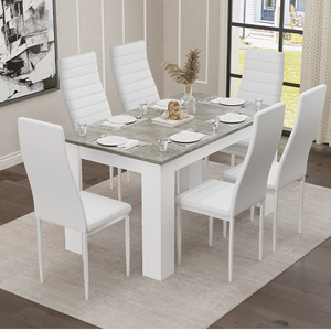 Ensemble de salle à manger d'extérieur 1 table 6 chaises en bois de chêne HDPE léger design moderne imperméable durable de haute qualité salon - Product Image 6