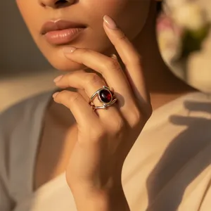 925 <b>Silver</b> <b>Garnet</b> <b>Ring</b> Bezel Setting Minimalist Style Unisex Everyday Wear Gemstone <b>Ring</b> Brand a Made in Rajasthan - Product Image 2