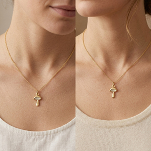 Colgante de Plata de Ley Bañado en Oro con Esmalte, Forma de Hongo Color Perla con Abertura para Colgar, Joyería para Regalo de Boda - Product Image 6