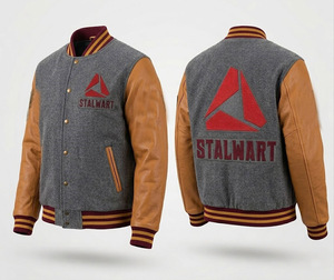 Stalwart Men's Woolen Varsity <b>Jacket</b> With Leather Sleeves Embroidered Logo Casual Autumn Wear Turn-down Collar Regular Fit - Product Image 1
