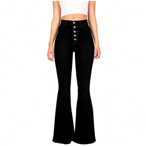 Ropa occidental personalizada, pantalones vaqueros acampanados de cintura alta con dobladillo crudo para mujer, pantalones vaqueros acampanados de gran oferta de alta calidad - Product Image 6