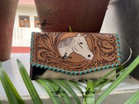 Dompet Wanita Desainer Gaya Barat Baru dengan Ukiran Tangan Warna Turquoise, Dompet Ponsel Multifungsi, Laris Manis