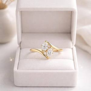 Anillo de compromiso de oro puro de 14K con diamante cultivado en laboratorio Toi et Moi de 1.5 CT, anillo de dos piedras con diamante marquesa, banda de boda apilable. - Product Image 6