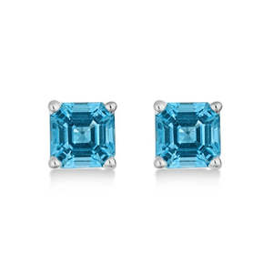 Asscher Cut Blue Topaz Basket Stud <b>Earrings</b> in 14k White Rose Yellow <b>Gold</b> 2.70ct GIA & IGI Certified Trendy Flower Shape" - Product Image 1