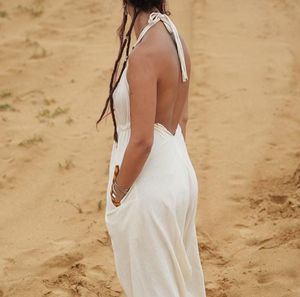 Mono de lino y algodón sin mangas de verano para mujer, pantalones de pierna ancha de Color sólido con tirantes, peto holgado, peto para ir - Product Image 2