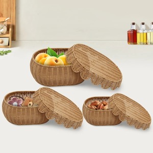 Ensemble de 3 paniers ovales en rotin avec couvercles à clapet, paniers de rangement faits à la main, vente en gros, écologiques, fabriqués au Vietnam - Product Image 5