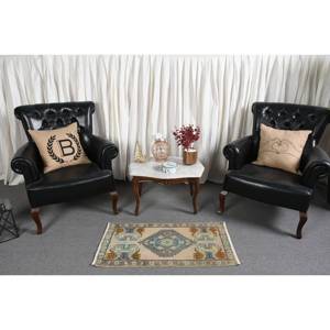 Alfombra de lana hecha a mano clásica Beige azul de 1,7x3,4 pies, respaldo de látex rectangular de retazos de estilo turco para adolescentes de gran tamaño para vivir - Product Image 1