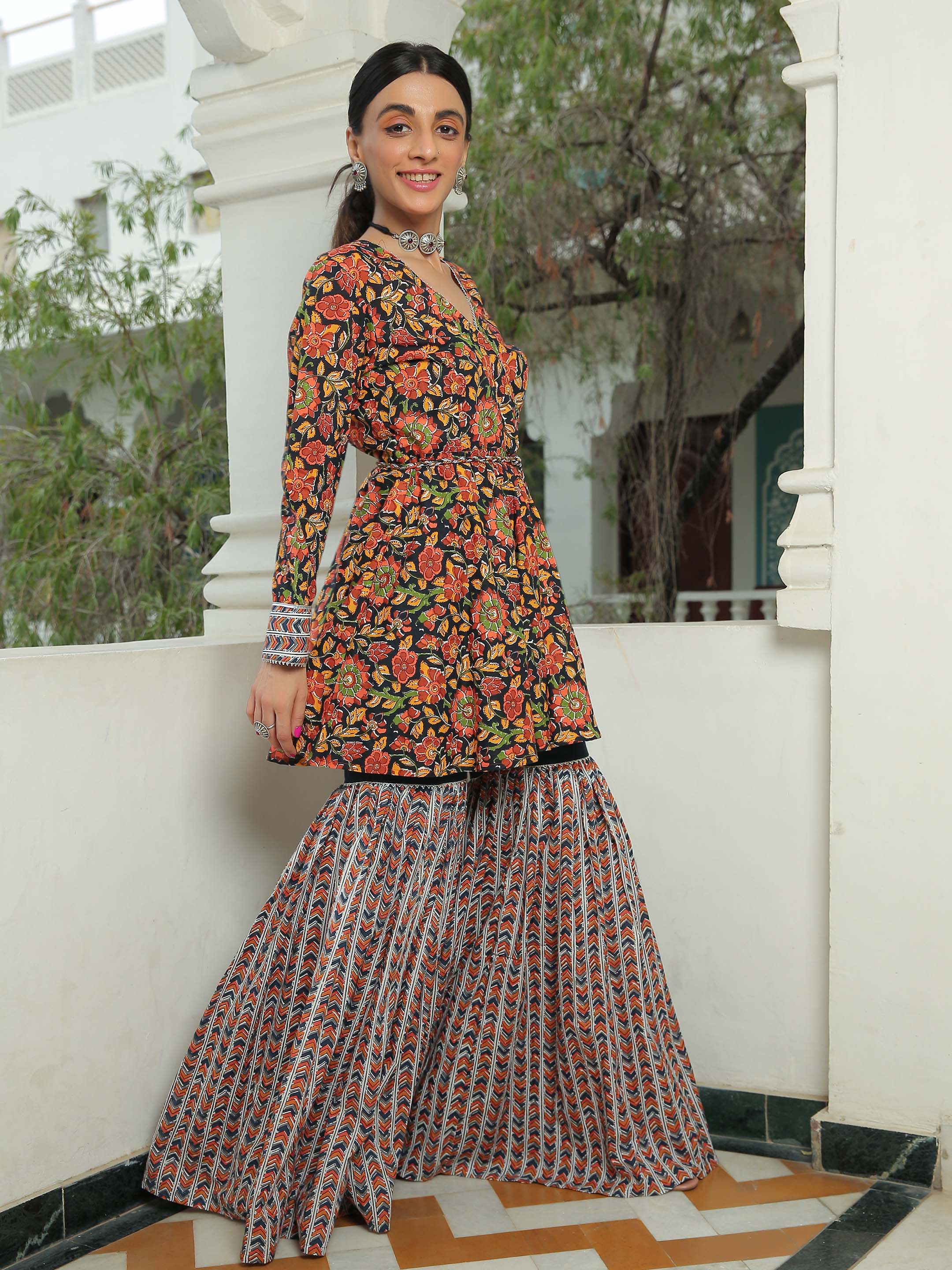 Floral Printed Kurta with Sharara Set