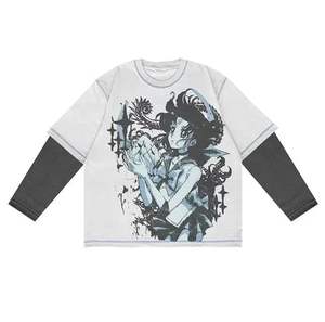 Dernier modèle Design Patchwork Streetwear Sport T-shirt unisexe double couche à manches longues en coton oversize pour hommes - Product Image 1