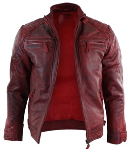 Vestes en cuir en détresse rouge de haute qualité 100% motard en cuir de mouton pur parfait pour toutes les saisons veste en cuir pour hommes - Product Image 3