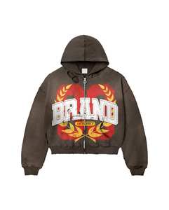 OEM Custom Autumn 100% Cotton Fleece Half Zip Hoodie High Quality Thick Comfortable Plus Size Distressed Acid Wash Baggy Style - Product Image 5