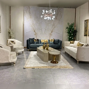 Juego de Sofás Modernos de Lujo para Sala de Estar, Sillones Tapizados en Terciopelo, Sillones Curvos, Decoración de Pared con Aspecto de Mármol - Product Image 1