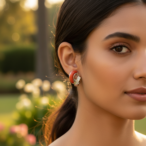 Boucles d'oreilles créoles pendantes en argent et corail pour femme, bijoux fantaisie, sans nickel, hypoallergéniques, fermoir sécurisé - Product Image 1