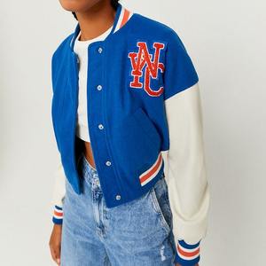 High Quality Custom Logo Varsity Letterman <b>Jacket</b> Fashion Woman Leather <b>Sleeve</b> Baseball <b>Short</b> <b>Jacket</b> Women For Winter season - Product Image 3
