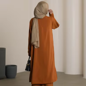 Summer <b>Modest</b> Solid Crepe <b>Evening</b>/Formal Breathable Straight Floor-Length Long Sleeve <b>Dress</b> with Natural Waistline and Crystal - Product Image 1