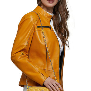 Veste pour femme en cuir véritable jaune imperméable réversible 2024, de haute qualité, avec rembourrage en coton écologique - Product Image 6