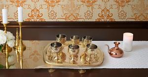 Set Of 6 Mini <b>Goblet</b> With Tray Pure Brass <b>Wine</b> Shot Glasses Set For Special Occasions, Dinners, Events, & Celebrations Golden - Product Image 5