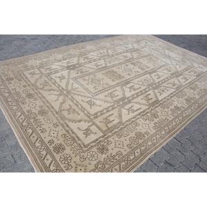 8.6x12.6 ft Rug, Turkish Vintage Rug, <b>Brown</b> Gray Striped <b>Wool</b> Rug - Product Image 3