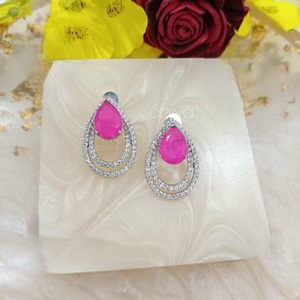 Fashionable High Quality <b>Silver</b> Finish Doublet CZ Stones Designer <b>Earrings</b> Wedding Party Wear Collections For <b>Women</b> And Girls - Product Image 1