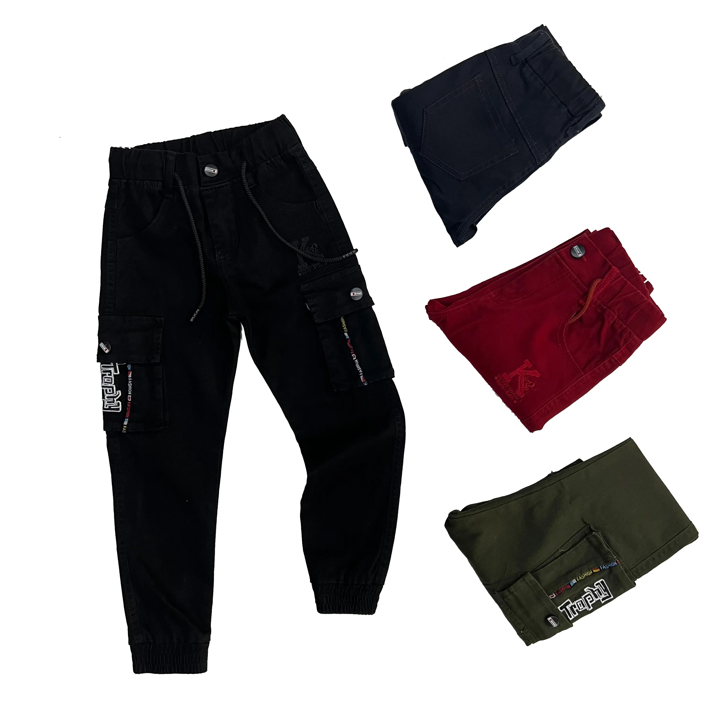 Vêtement teint Pantalon cargo pour enfants de haute qualité Pantalon multi-poches pour garçons Pantalons et pantalons pour garçons doux et lavés