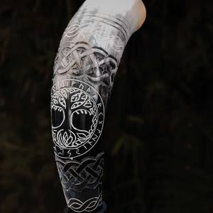 Auténtico Cuerno Vikingo para Beber, Estilo Náutico, Ecológico, Apto para Alimentos, con Soporte de Hierro, Tallado con Flores, Decoración para el Hogar de la Mejor Calidad - Product Image 4