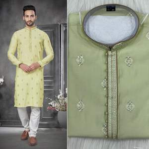 Última colección Hermoso traje de tendencia El mejor pijama Kurta de seda de algodón pesado con bordado pesado Trabajo Compras en línea India - Product Image 3