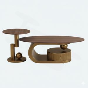 Table d'appoint ronde minimaliste en métal et bois, couleur naturelle, adaptée à la maison, au salon, au couloir, à l'entrée, décorative - Product Image 3