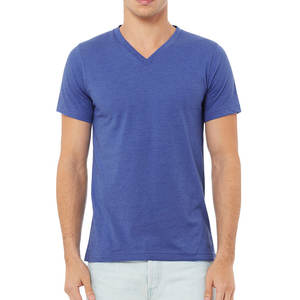 T-shirts à col en V en gros, manches courtes, 100% coton, t-shirt uni d'été, logo personnalisé, t-shirts pour hommes - Product Image 4