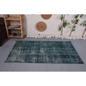 Alfombra moderna de lana azul-Diseño de retales hecho a mano de 3,6x5,9 pies para sala de estar Dormitorio Respaldo de látex Patrón rectangular abstracto - Product Image 1