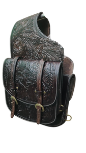 Superventas de alta calidad de cuero genuino Western Trail Tooling Carving Horse Saddle Bag - Product Image 3