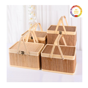 Cesta de Picnic de bambú de alta calidad, caja de regalo tejida hecha a mano de estilo Vintage para almacenamiento de fiesta de boda y decoración del hogar - Product Image 4