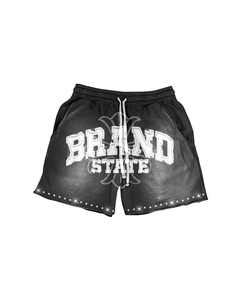 Fabricantes Ropa de ropa de calle personalizada Rhinestone Vintage Shorts distress Print cordón corto Hombres bolsillo lateral corto - Product Image 5