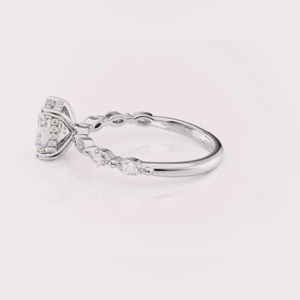 IGI Certified Cushion Cut Lab Grown Diamond Engagement Ring <b>Solid</b> 925 Sterling <b>Silver</b> Marquise Side Stone Bridal Ring - Product Image 2