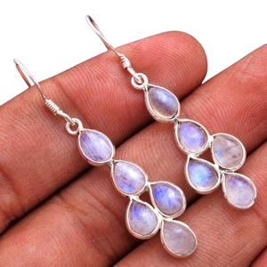 Boucles d'oreilles en pierre pour femmes Blue Fire Moonstone Gemstone Boucles d'oreilles 925 Solid Sterling Silver Girls Dangle Silver Earrings Jewelry - Product Image 1