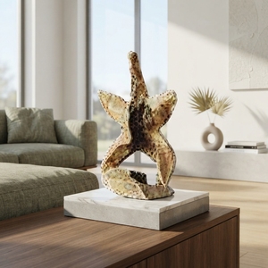 Estatua de estrella de mar de madera hecha a mano, escultura rústica de teca tallada, figura de estrella de mar, pieza de arte decorativa para mesa. - Product Image 3