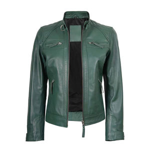 Veste en cuir de motard pour femme OEM en cuir de vache, coupe ajustée, légère, respirante, certifiée CE, coupe-vent, pour moto, course, hiver - Product Image 2